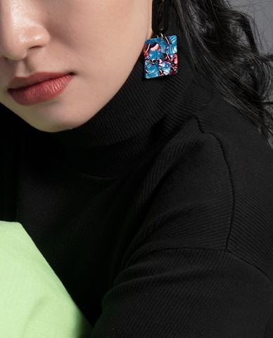  CECI - Khuyên tai nữ dạng thả mặt vuông bản to cá tính 