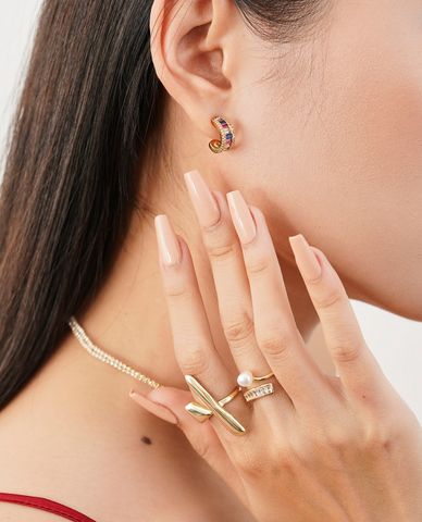  CECI - Khuyên tai nữ khoen tròn nhỏ đính đá 