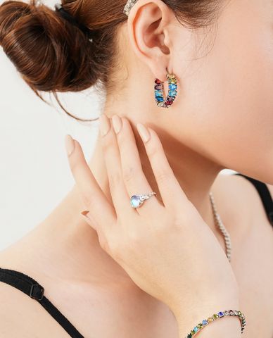  CECI - Khuyên tai nữ đính đá nhiều màu thời trang 