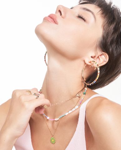  CECI - Khuyên tai nữ khoen tròn phối chuỗi hạt nhiều màu 