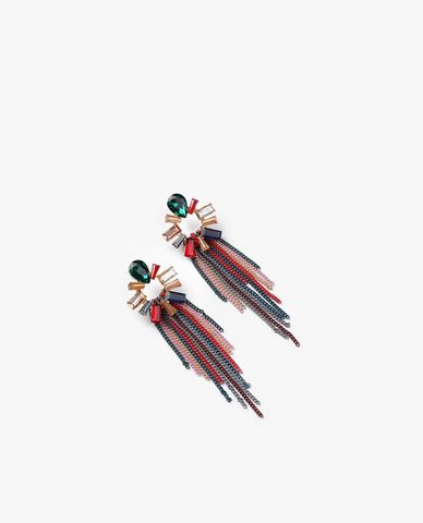  CECI - Khuyên tai nữ chuỗi xích phối đính đá sặc sỡ 