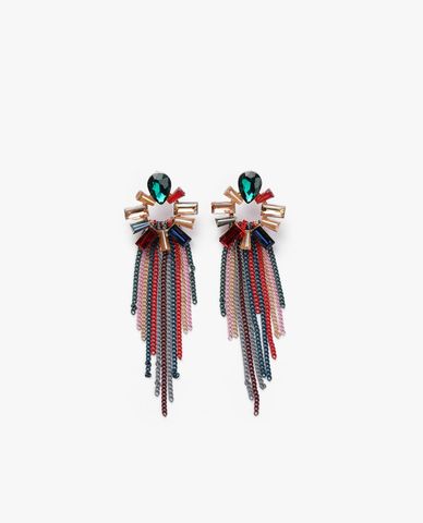  CECI - Khuyên tai nữ chuỗi xích phối đính đá sặc sỡ 