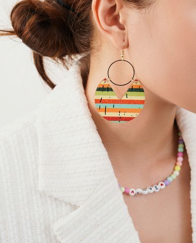  CECI - Khuyên tai nữ dạng thả phối mặt in họa tiết xinh xắn 