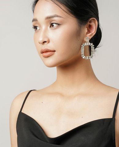  CECI - Khuyên tai nữ khoen vuông đính đá nổi bật 