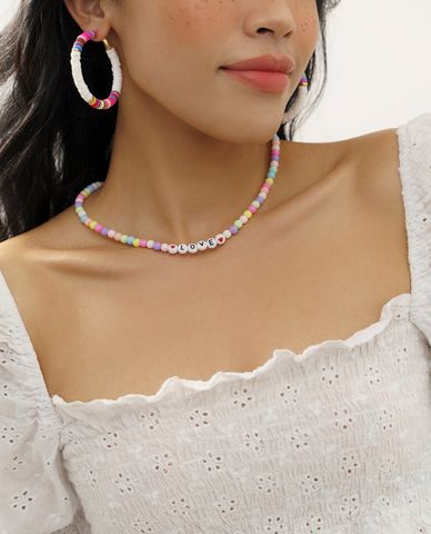  CECI - Vòng cổ nữ chuỗi hạt tròn nhiều màu phối chữ Love 