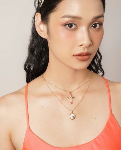  CECI - Vòng cổ nữ sợi mảnh phối mặt hình thánh giá đính đá thời trang 