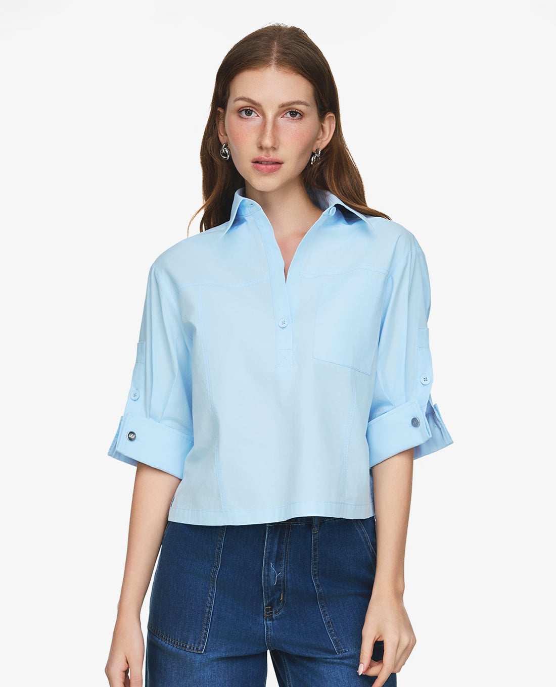 GIGI - Áo sơ mi nữ cổ bẻ tay lỡ xẻ eo tinh tế