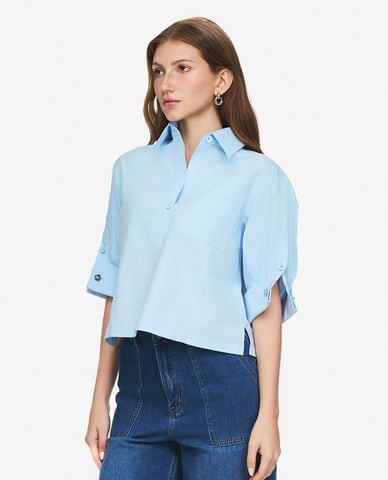  GIGI - Áo sơ mi nữ cổ bẻ tay lỡ xẻ eo tinh tế 