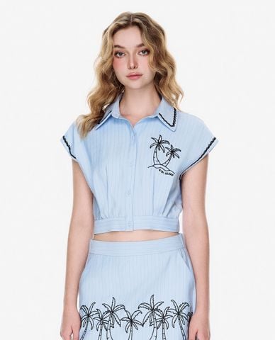  GIGI - Áo croptop nữ cổ bẻ tay ngắn trẻ trung 