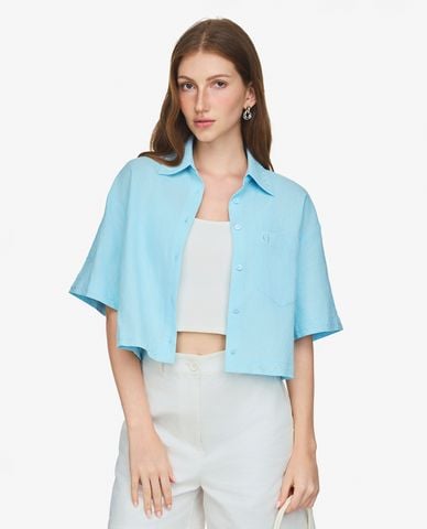  GIGI - Áo sơ mi nữ cổ bẻ tay ngắn phom croptop 