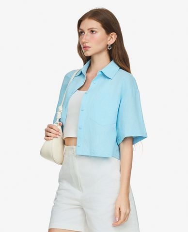  GIGI - Áo sơ mi nữ cổ bẻ tay ngắn phom croptop 