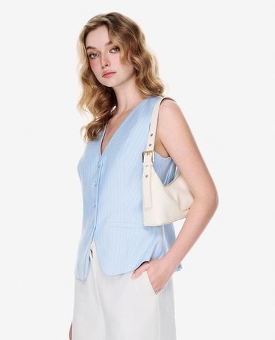  GIGI - Áo khoác gilet nữ cổ V kẻ sọc 