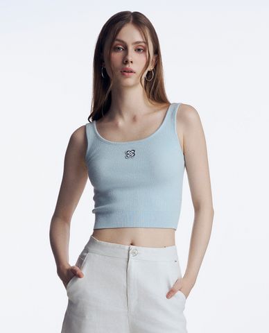  GIGI - Áo sát nách nữ cổ tròn phối hình thêu nhỏ nổi bật 