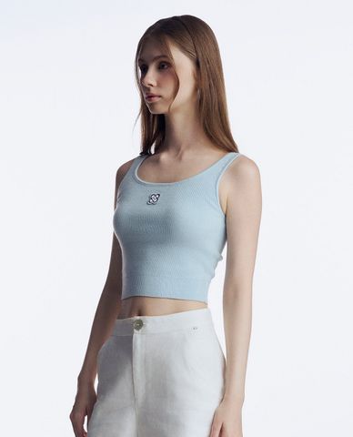  GIGI - Áo sát nách nữ cổ tròn phối hình thêu nhỏ nổi bật 