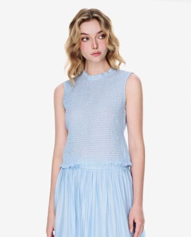  GIGI - Áo sát nách nữ cổ tròn phối bèo nhún 