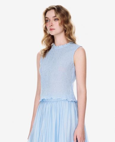  GIGI - Áo sát nách nữ cổ tròn phối bèo nhún 