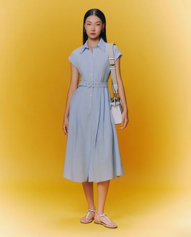  GIGI - Đầm sơ mi midi cổ bẻ tay ngắn phối thắt lưng 