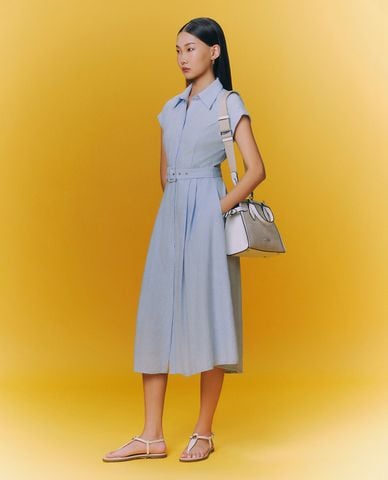  GIGI - Đầm sơ mi midi cổ bẻ tay ngắn phối thắt lưng 
