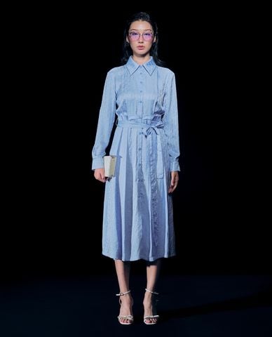  GIGI - Đầm sơ mi cổ bẻ tay dài phom midi phối thắt lưng 