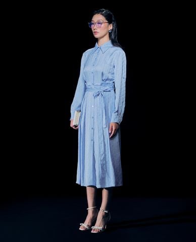  GIGI - Đầm sơ mi cổ bẻ tay dài phom midi phối thắt lưng 