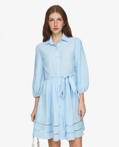  GIGI - Đầm sơ mi mini cổ bẻ tay phồng phối nơ 