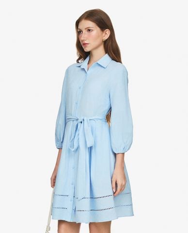  GIGI - Đầm sơ mi mini cổ bẻ tay phồng phối nơ 