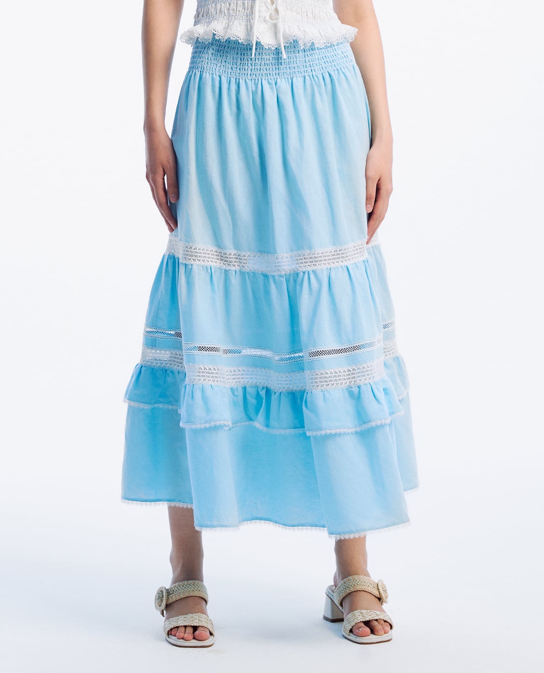 GIGI - Chân váy xếp tầng midi lưng thun thời trang