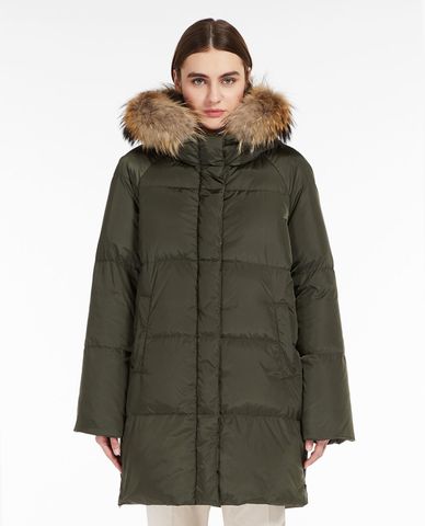  WEEKEND MAX MARA - Áo khoác phao nữ dáng dài phối mũ lông Bembo 