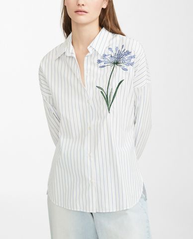  WEEKEND MAX MARA - Áo sơ mi nữ tay dài cổ bẻ thêu hoa thời trang 