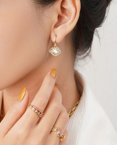  CECI - Khuyên tai nữ khoen tròn dáng thả đính đá sang trọng 