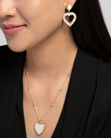  CECI - Khuyên tai nữ dáng thả hình trái tim đính đá thời trang 