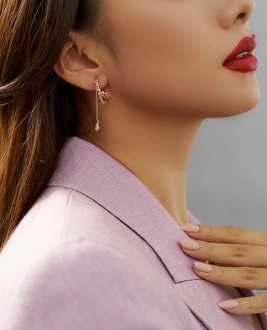  CECI - Khuyên tai nữ nửa khoen tròn phối chuỗi xích 