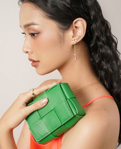  CECI - Khuyên tai nữ dáng thả hình chiếc nơ đính đá sang trọng 