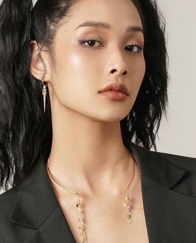  CECI - Khuyên tai nữ khoen tròn hình chóp nhọn đính đá sang trọng 