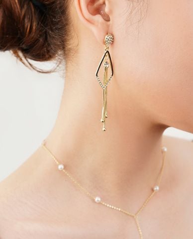  CECI - Khuyên tai nữ dáng thả dài đính đá lấp lánh 