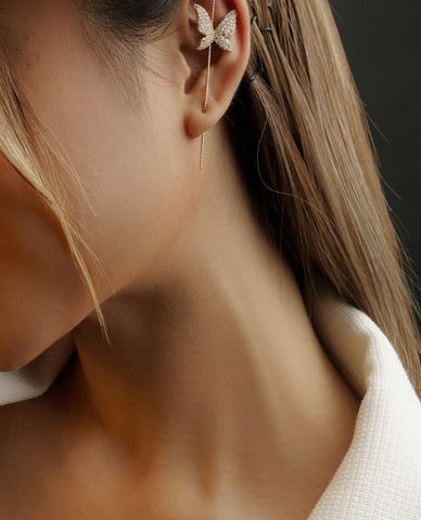  CECI - Khuyên tai nữ treo vành hình cánh bướm đính đá 