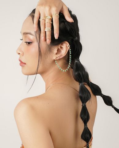  CECI - Khuyên tai nữ dạng kẹp chuỗi hạt dài nữ tính 