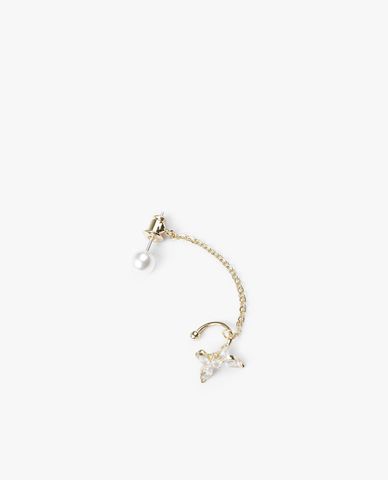  CECI - Khuyên tai nữ dạng kẹp đính đá phối chuỗi xích cá tính 