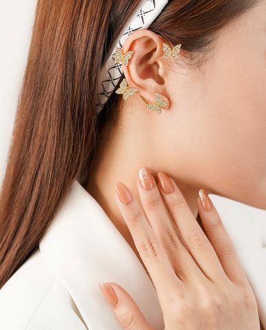  CECI - Khuyên tai nữ treo vành phối cánh bướm đính đá 