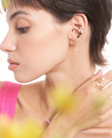  CECI - Khuyên tai nữ đơn hình bông hoa phối chuỗi xích cá tính 