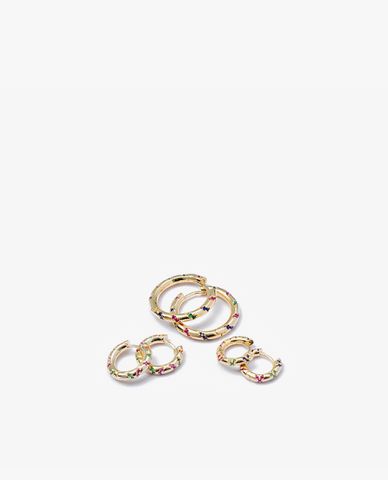  CECI - Set 3 cặp khuyên tai nữ khoen tròn đính đá nhiều màu sang trọng 