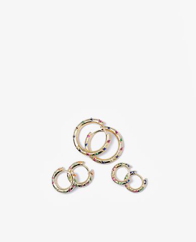  CECI - Set 3 cặp khuyên tai nữ khoen tròn đính đá nhiều màu sang trọng 