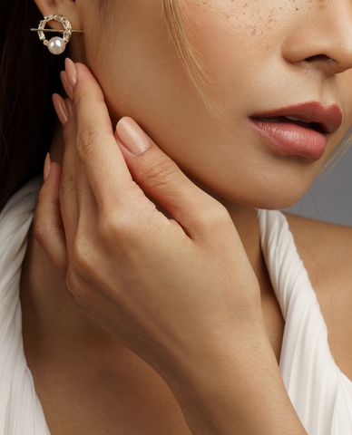  CECI - Khuyên tai nữ vòng tròn đính ngọc trai sang trọng 