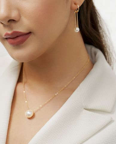  CECI - Khuyên tai nữ dạng thả đính ngọc trai sang trọng 