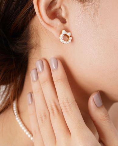  CECI - Khuyên tai nữ xỏ lỗ thiết kế vòng ngọc trai phối nơ xinh xắn 