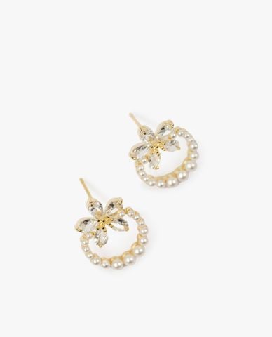  CECI - Khuyên tai dáng xỏ phối hình vòng hoa đính đá nổi bật 