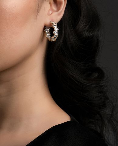  CECI - Khuyên tai nữ khoen tròn dạng hở đính đá sang trọng 