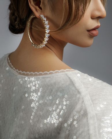  CECI - Khuyên tai nữ khoen tròn đính đá sang trọng 