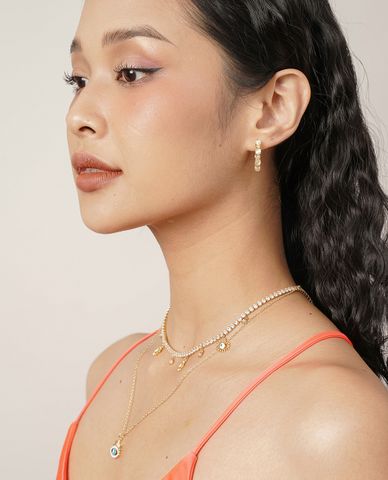  CECI - Khuyên tai nữ khoen tròn dạng hở đính đá sang trọng 