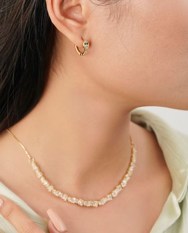  CECI - Khuyên tai nữ khoen tròn đính đá nổi bật 